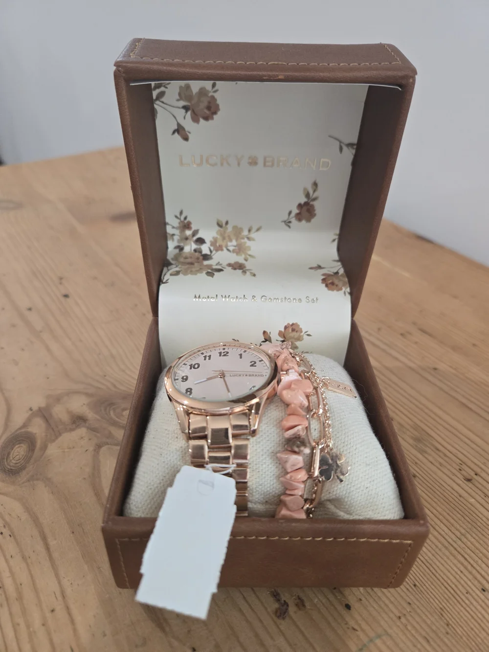 Lucky Brand Rose Gold Watch with Pink Bead and Charm Bracelets